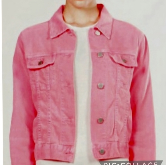 J Brand-Christopher Kane jacket denim neon pink-peach button front sz lrg 🎉 HP - Picture 15 of 15